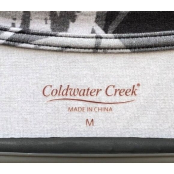 Coldwater Creek Womens Medium Short Sleeve Midi Dress Leaf Print Black Gray - Picture 2 of 5